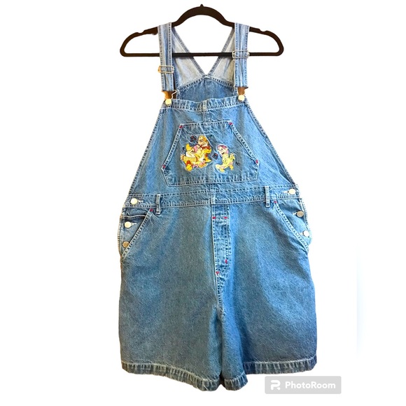 Disney Denim - Vintage Disney classics women’s short overalls xl embroidered dwarfs